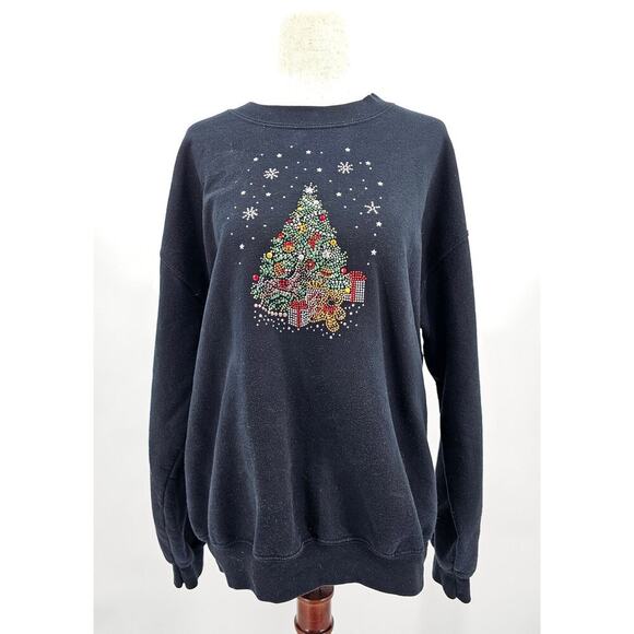 Vintage Handmade Gildan Women's M Black Christmas Tree Crewneck Sweater - Picture 1 of 7